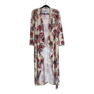 Open Front Shawl Collar Long Lightweight Cardigan Floral Pattern Made in USA M